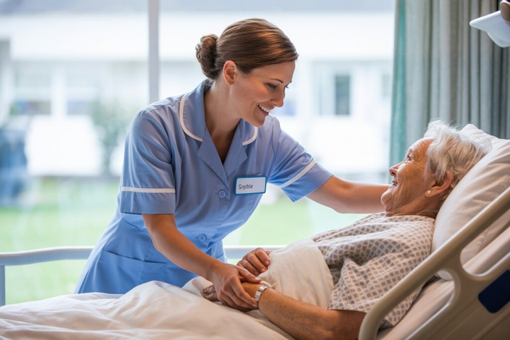 infirmiere souriante avec une patiente